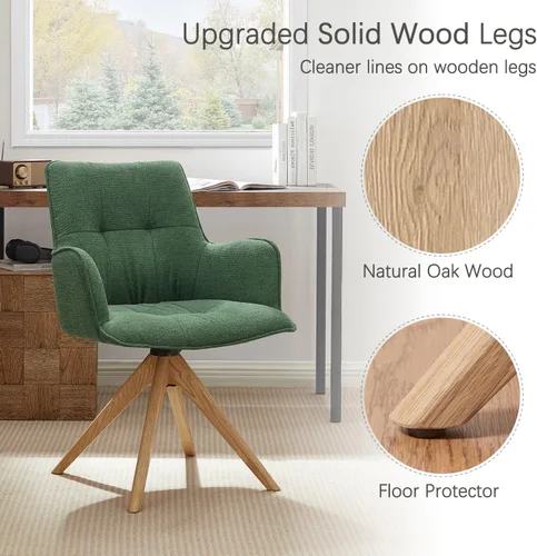 Miniatura 5 de Zouron Silla de escritorio giratoria sin ruedas, silla de oficina tapizada con patas de madera de roble, sillón moderno para espacios pequeños