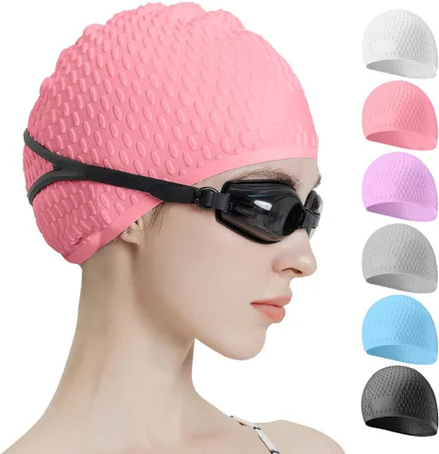 Miniatura 18 de Tripsky Gorro de natación de silicona, gorro de baño cómodo ideal para cabello rizado corto, mediano y largo, gorro de natación para mujeres y Very