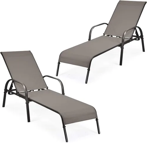 Miniatura 9 de Tangkula Sillón para exteriores, tumbona de patio con respaldo ajustable, sillón reclinable para piscina exterior con marco de acero resistente