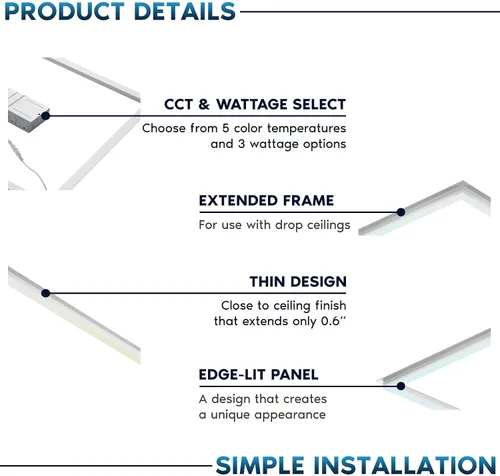 Miniatura 3 de LUXRITE Panel de luces LED con marco iluminado de borde de 2 x 4 pies, 5CCT seleccionable 3000K-6500K, 5200/6500/7800LM, interruptor de 40 W/50 W/60