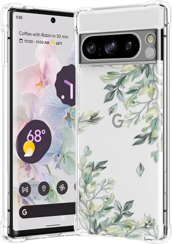 Miniatura 34 de RALEAVO - Funda floral para Google Pixel 7a, funda transparente con hojas y flores, diseño delgado y lindo para niñas y mujeres, cubierta de Verde