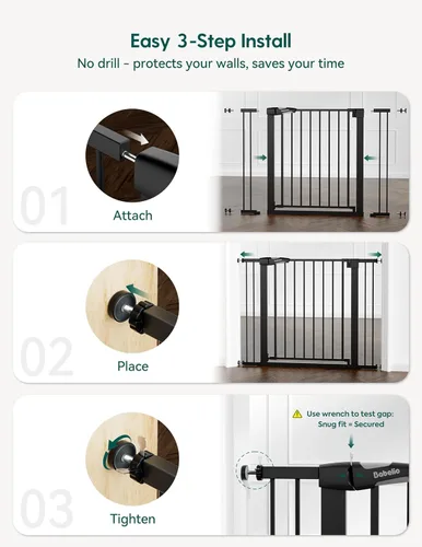 Miniatura 6 de Babelio - Puerta de bebé de 73-109 cm, con cierre automático, fácil de instalar, puerta de seguridad extra ancha para mascotas, Walk Thru