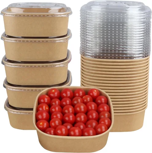 Miniatura 7 de Cuencos desechables de papel kraft de 17 onzas con tapas, recipientes de alimentos, cuencos de sopa, suministros de fiesta, cuencos de golosinas