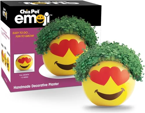 Miniatura 12 de Chia Pet Emoji Winky con paquete de semillas, maceta decorativa de cerámica, fácil de hacer y divertido de cultivar, regalo novedoso, perfecto