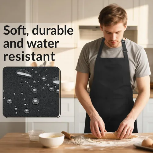 Miniatura 6 de Delantal de chef grande para hombres y mujeres, delantales de cocina con 2 bolsillos grandes, resistentes al agua y al aceite