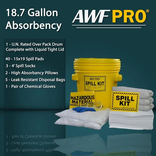 Miniatura 3 de AWF PRO Kit de derrames de aceite de 20 galones, 59 piezas – tambor de 20 galones aprobado por DOT, calcetines, almohadillas y almohadas