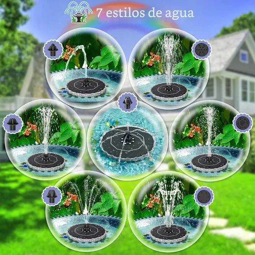Miniatura 3 de Yzert Fuente solar de luces de anillo colorido, fuente de agua solar 2026 de 3.5 W con batería de 2000 mAh, bomba de fuente solar para baño