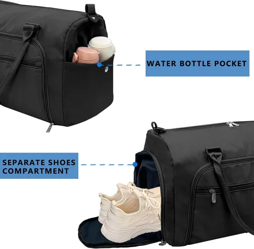 Miniatura 5 de woogwin Bolsa de gimnasio pequeña para hombres y mujeres con zapatos y compartimento húmedo, bolsa de lona impermeable para viajes, deportes