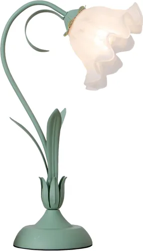 Miniatura 8 de Lámpara de mesa moderna regulable, lámpara de mesa de noche estilo flor verde con pantalla de cristal, lámpara de escritorio con interruptor