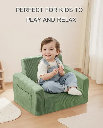Miniatura 6 de Silla para bebés y niños, 2 en 1 Sofás blandos para bebés que se despliegan, Sillas para bebés cómodas de 1 a 3 años, Sofá convertible a salón, Verde