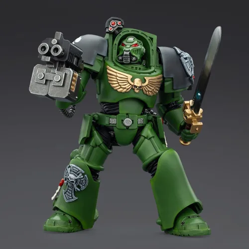 Miniatura 7 de JOYTOY Warhammer 40,000 1/18 Figura de acción Salamanders Terminator 1 con espada de poder y bolter de tormenta, modelo de colección de regalos