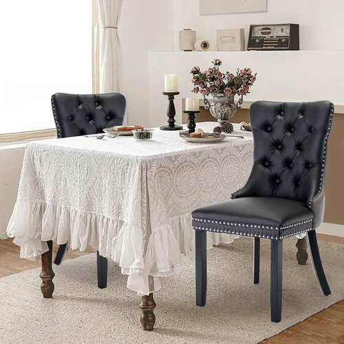Miniatura 103 de Juego de 4 Sillas de Comedor de Terciopelo Tapizadas con Capitoné, Sillas Laterales de Cocina con Ribete de Tachuelas y Patas Chapadas en Oro