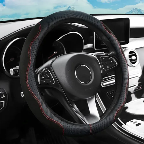Miniatura 5 de zipelo Funda para volante de automóvil de 14.5"-15", protector de rueda interior de automóvil con cuero forrado antideslizante duradero, suave