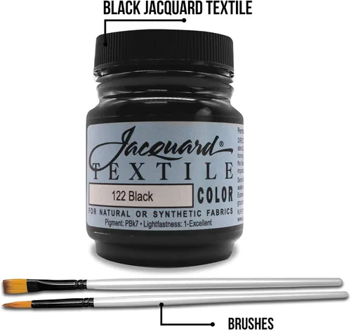 Miniatura 2 de Moshify Jacquard Products JAC1122 - Color textil negro, pintura de tela fabricada en Estados Unidos, 2.25 onzas, juego de pinceles incluidos