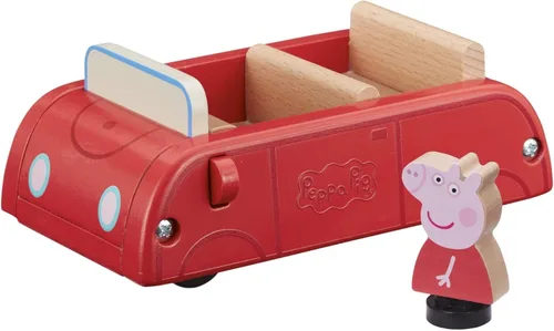 Peppa Pig Coche rojo de madera, vehículo de empuje, juego imaginativo, juguetes preescolares, certificado FSC, juguetes sostenibles, regalo para