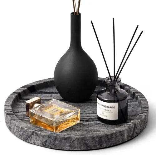 Miniatura 8 de Bandeja de tocador de mármol natural para baño, cocina, tocador, bandejas decorativas de piedra travertino para joyas, perfume, cosméticos, velas