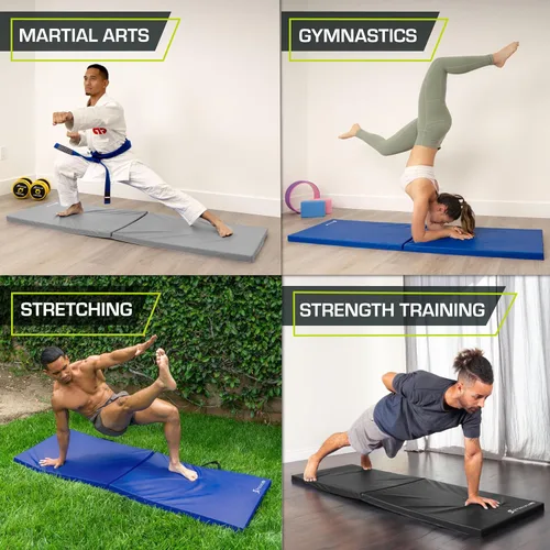 Miniatura 5 de ProsourceFit Esterilla de ejercicio plegable y gruesa de 6 x 2 pies con asas de transporte para artes marciales mixtas, entrenamiento de gimnasia