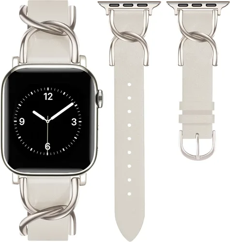 Miniatura 7 de JR.DM Designer Leather Bands for Women,Dressy Fancy Cute Strap with Double U-Shaped Buckle Watch Bands for iwatch Compatible with Apple Watch Series