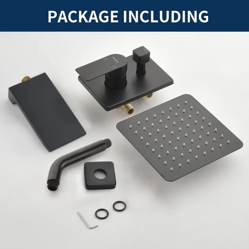 Miniatura 7 de Juego de grifo de bañera y ducha, kit de ajuste de sistema de ducha negro mate con válvula áspera en la ducha, kit combinado de montaje en pared