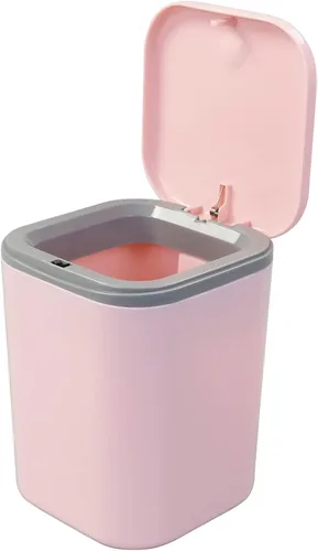 Miniatura 9 de Vababa Cubo de basura pequeño gris de 0.5 galones, mini bote de basura con botón