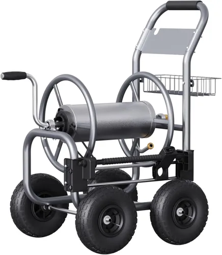 Giraffe Tools Carrete de manguera de jardín, carrito con ruedas resistente, carretes de manguera industriales para exteriores, 250 pies de capacidad