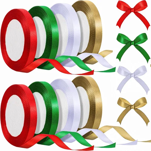 Xinnun Cinta de satén de Halloween de 200 yardas, 8 rollos de cinta de seda de poliéster de 3/8 pulgadas para Navidad, Halloween, decoración de