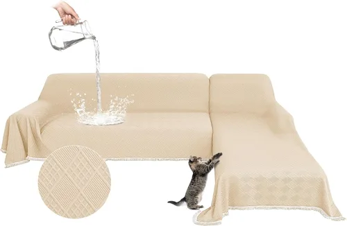 Miniatura 14 de Fundas impermeables para sofá modular en forma de L, 2 piezas, lavable, en forma de L, protector de muebles acolchado de jacquard para perros, Gris