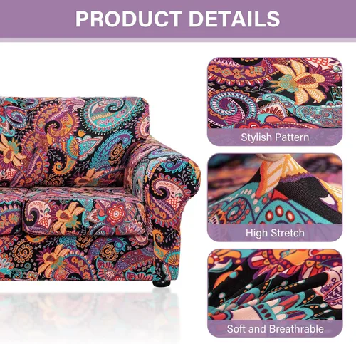 Miniatura 3 de Lamberia Funda de sofá estampada para sillón de 2 cojines, funda de sofá de alta elasticidad de 3 piezas con dos fundas de cojín separadas con parte