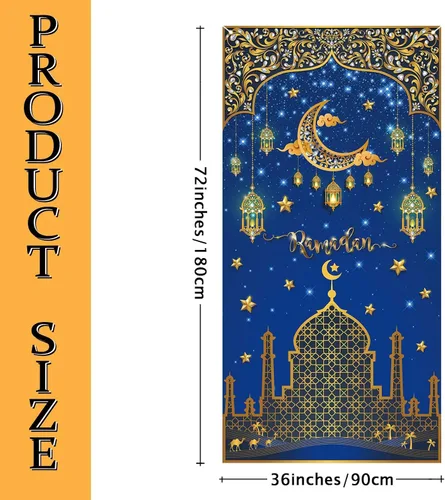 Miniatura 6 de Eid Ramadan Mubarak - Cubierta de puerta de Ramadán, decoración de Ramadán, mezquita de luna y estrella, decoración islámica, pancarta de puerta