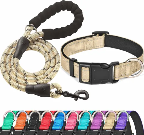 Miniatura 18 de Ladoogo Collar reflectante para perro acolchado con neopreno suave, collares de nailon transpirables y ajustables para perros pequeños, medianos