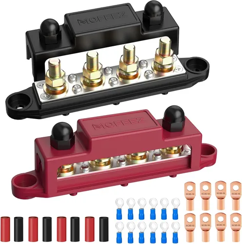 Miniatura 7 de MOFEEZ Barra de bus de bloque de distribución de energía, 4 postes de 5/16 pulgadas, 6 terminales de tornillos #8, máximo 48 V 250 A