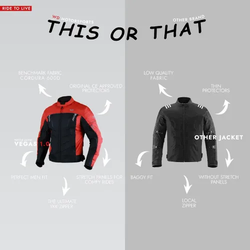 Miniatura 2 de WD Motorsports Vegas I - Chaqueta de tela impermeable para motocicleta, para todas las estaciones (rojo, M)