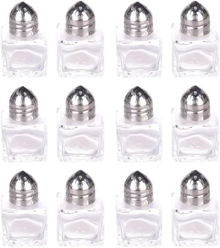 Miniatura 8 de Paquete de 12 mini saleros de especias, sal y pimienta, especias, condimentos – Tapa de acero inoxidable y tarros de vidrio – Sostiene suministros