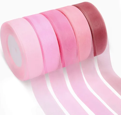Miniatura 7 de Cinta de organza de 50 yardas, cinta de gasa transparente, para manchas de color rosa polvorienta, para San Valentín, Navidad, boda, regalo, ramos