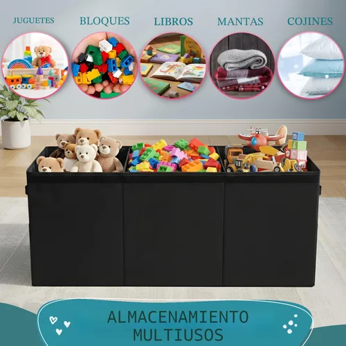 Miniatura 4 de SoftOwl Organizador de almacenamiento de juguetes extra grande con tapa, diseño de caja de almacenamiento de juguetes resistente y plegable, Negro
