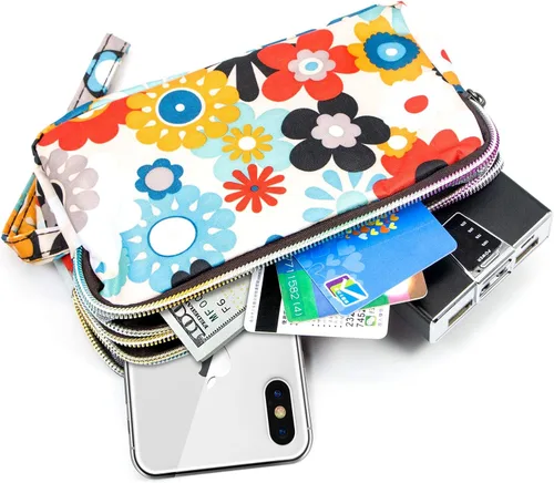 Miniatura 2 de BIAOTIE Cartera de pulsera de gran capacidad, Bolso de mano de nailon impreso impermeable para mujer