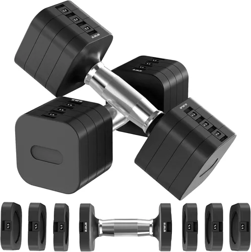 Miniatura 12 de Hezeyferg Juego de mancuernas ajustables de 22 libras, mancuernas de peso ajustable con 4 niveles de 4.4 libras, 6.6 libras, 8.8 libras, 11 libras