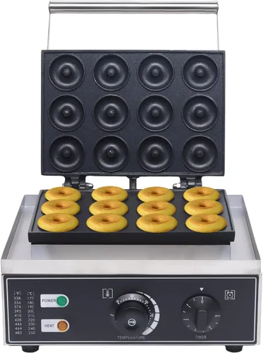 Máquina comercial de rosquillas, 12 piezas de acero inoxidable Mini máquina para hacer donas antiadherentes, 1500 W Doughnut Baker Maker Machine