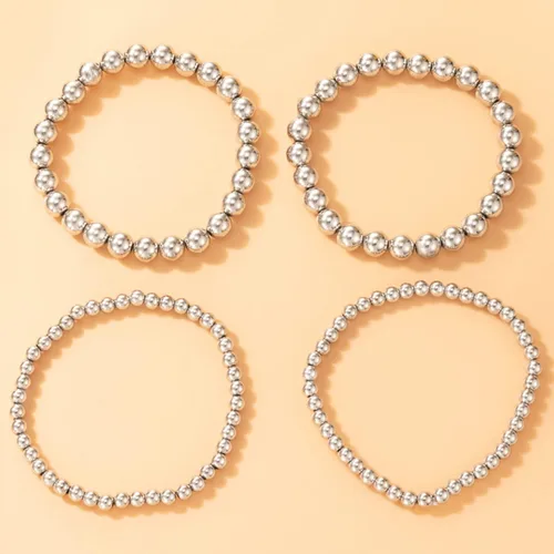 Miniatura 5 de Xerling 4 pulseras de cuentas doradas para mujer, pulseras de cadena de bolas de estrellas para adolescentes y niñas, pulsera elástica elástica