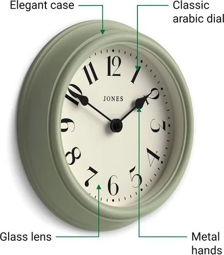 Miniatura 5 de JONES CLOCKS® Frieze - Reloj de pared, pequeño y elegante, clásico, redondo, 9.1 in, verde salvia, bonito diseño, ideal para la cocina, sala