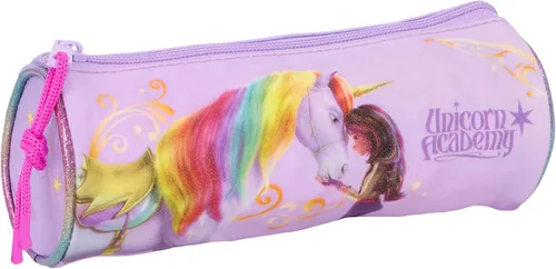safta Unicorn Academy - Estuche redondo para niños, ideal para niños de 5 a 14 años, cómodo y versátil, calidad y resistencia, 7.9 x 2.8 in, morado,