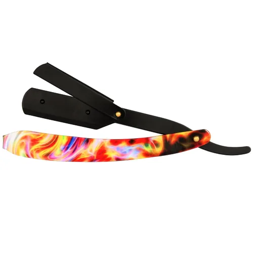 Miniatura 3 de Maquinilla de afeitar profesional de borde recto para hombres con 100 cuchillas Derby reemplazables para barbero de una sola hoja (negro/multicolor)