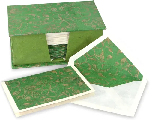 Miniatura 20 de Kathmandu Valley Co. Nepali Cherish - Juego de tarjetas de felicitación y sobre con papel Lokta hecho a mano de Nepal, 15 tarjetas (abejas)