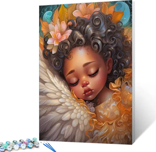 Miniatura 11 de Tucocoo Kit de pintura de corona de ángel para adultos, flores rosadas, pintura por números para niños y adultos, principiantes, hadas, ángel