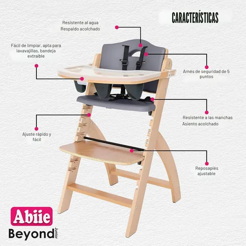 Miniatura 2 de Silla alta de madera Abiie Beyond Junior con bandeja - Trona ajustable y convertible para bebés y niños pequeños - De 6 meses a 113 kg - Resistente