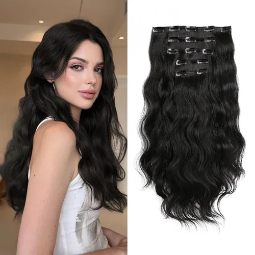 Miniatura 19 de Extensiones rubias onduladas con clip, de 18 pulgadas de largo, sintéticas, invisibles, gruesas, postizas, para mujeres, 5 piezas, rizadas, suaves