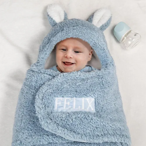 Miniatura 7 de BYFDIY Manta de bebé personalizada bordada con nombre personalizado para niños y niñas, saco de dormir para bebé, lindo conejo, regalo esencial