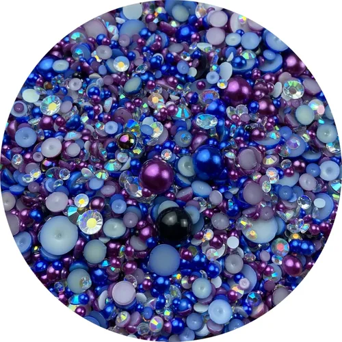 Miniatura 13 de Mezcla de perlas planas y diamantes de imitación, 2.16 oz de diamantes de imitación de resina semiredondas para manualidades, 0.116 in - 0.394 in