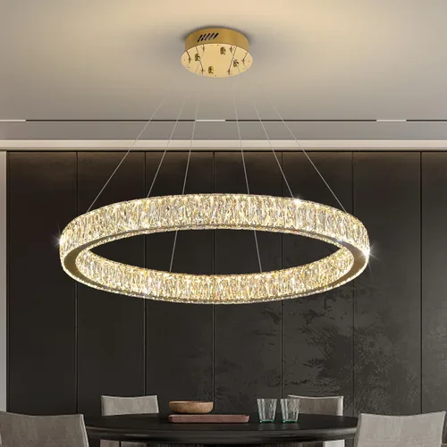 Miniatura 21 de Araña de Cristal LED Moderna Regulable de 8" Anillo Dorado Luminarias Colgantes para Isla de Cocina Comedor Sala de Estar