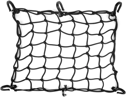 Red de carga para motocicleta de 15 x 15 pulgadas que se estira a 30 x 30 pulgadas con 6 ganchos de malla de 2 x 2 pulgadas para motocicletas,